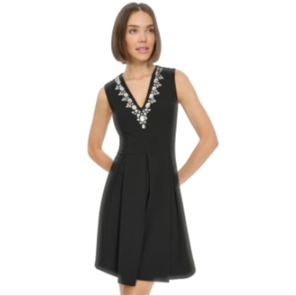 Tommy Hilfiger Petite Rhinestone Pleated Mini Skirt - Black - Picture 1 of 4